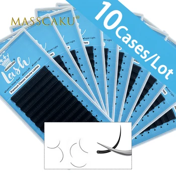 10cases/veľa MASSCAKU c/d curl hlboko matný čierny handmade 8-20 mm & mix dĺžka jednotlivých falošné mihalnice pre profesionálov