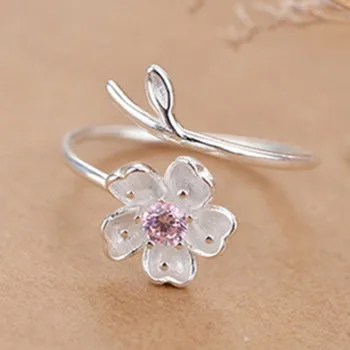 1Pc Sakura Kvety Pobočiek Shell Kvety Otvoriť Krúžok Očarujúce Cherry Blossom Nastaviteľné Prstene dámske Šperky
