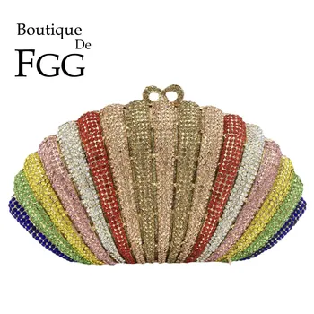 Boutique De FGG Malé Polovica-Moon Shell tvar Ženy Rainbow Spojka Taška Svadobné Party Večer Crystal Kabelky a Peňaženky