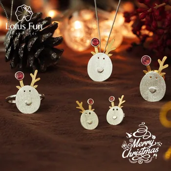 Lotus Zábava Reálne 925 Sterling Silver Kreatívne Ručné Jemné Šperky, Vianočné Radosti Roztomilý Sobov Šperky Set