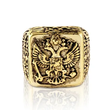 Módne pánske Signet Ring ruskej Ríše Double Eagle Prstene Pre Mužov Punk Zlatá Farba Zbraní ruskej Veľký Kruh