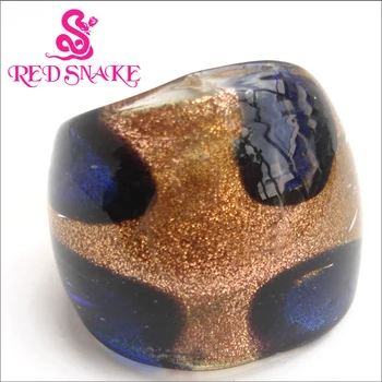 RED SNAKE Móde Ručné Prsteň Zlatý piesok spodnej farby s modrým kvapky Murano Skla Krúžky
