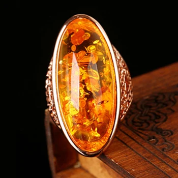 UILZ Vintage Veľké Oválne Simulované Ambers Kamenný Kruh pre Ženy, Luxusné Orange Krištáľovo Krúžok Etnický Štýl Svadobné Šperky Veľkoobchod