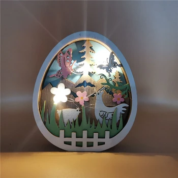 Veľkonočná Výzdoba pre Domáce Drevené Remesiel LED Svetlo, Veľkonočné Dekorácie Bunny Kvet Vajcia Lampa Zajačik Veľkonočné Party Dekorácie Dodávky