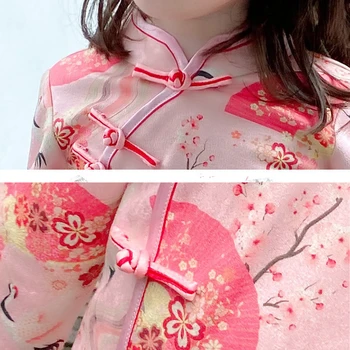 Čínske Tradičné Cheongsam Pre Dievčatá, Deti Ružová Vintage Hanfu Šaty Princezná Tang Oblek Nový Rok Oblečenie