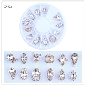 1box Nechtov Kamienkami 12 Vzory 3D Nail Art Charms Kamene Lesk Kolesa Drahokamu Crystal AB Nechtov Šperky Nail Art Decor Nástroje