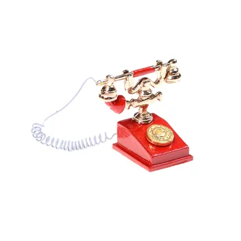 1Pc bábika Miniatúrne Kovové Retro Telefón Vintage Telefón Doll House Decoration Príslušenstvo, Nábytok, Hračky pre Deti Darček