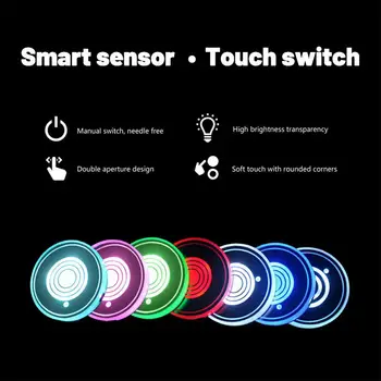 2 ks 7 Farebné LED Auto Držiak USB Nabíjanie Mat Dráha protišmykové Podložky Zmena Svetlá Interiéru Vozidla Senzor Atmosféru Svetla