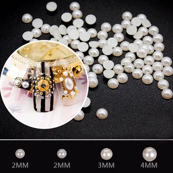 2 MM,3 MM,4 MM biele ploché pearl plastové polkruhu vysokej kvality telefón príslušenstvo na nechty, dekorácia DIY krásu umenia
