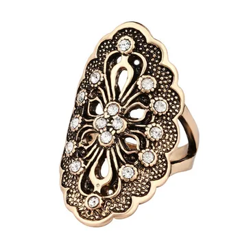 2021 Etnický Štýl Vzor Snubné Prstene Ženy Duté Kvet Vintage Prsteň Zirkón Veľké Prstene Pre Ženy Veľkoobchod Retro Šperky Krúžok