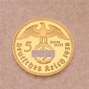 24k pozlátený nemeckej 2. vojny Zlaté Mince 1938 nemecké 5 Známky Pamätné Mince Zber