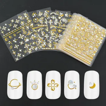 24Pcs/Taška 3D kórejský Gold Nail Art Nálepky Samoopaľovacie samolepiace Luxusné Obtlačky Šperky Vzor Manikúra Jazdca Dekorácie LJ#37
