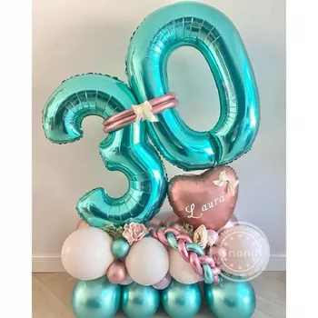 32inch Tiffany Modré Číslo Balón Údaje Fóliové Balóniky Vzduchu Hélium Balon Deti Baby Sprcha Svadby, Narodeniny, Party Dekorácie