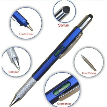 6 v 1 Multi-funkčné Pero, Pero, Čierna/Modrá Náplň Nástroj Tech Guľôčkové Pero s Klip Hladké Písanie NK-Nakupovanie