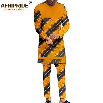 Africké Oblek pre Mužov O-krk Dlhý Rukáv Plus Veľkosť Tlače, Košele a Nohavice 2 Ks Oblečenia Bazin Riche Tribal Sweatsuit A2116019
