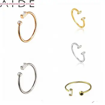 AIDE S925 Mincový Striebro Otvoriť Diamantový Prsteň Jednoduché kórejský Šperky, Darčeky Ženy Zlato Geometrické Obdĺžnikový Kruh Bague Femme