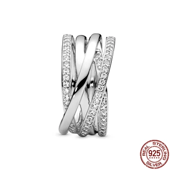 Autentické 925 Sterling Silver Brilantné Leštené Line Krúžok Zirkón Šperky Pre Ženy Svadobný Dar CMR043