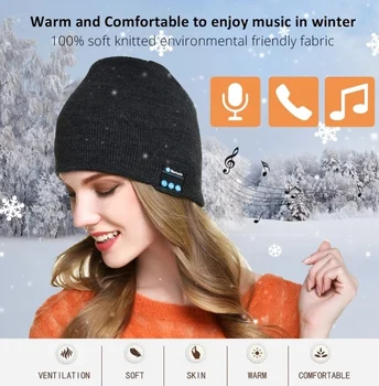 Bezdrôtová Bluetooth Slúchadlá Hudbu Klobúk Zimné Slúchadlá Spp Headset s Mikrofónom Šport Klobúk pre Meizu Sony Xiao Telefón, Zimné Čiapky