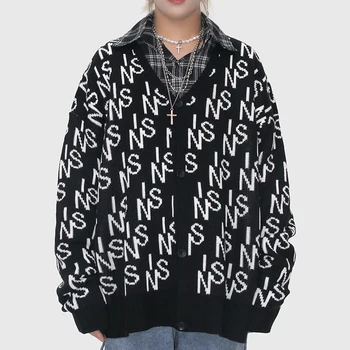 Cardigan Pre Žien Sveter Nadrozmerná Pletený Sveter s Dlhým Rukávom Y2k Top Goth Hip Hop kórejský Módne Vintage Kabát Zimné Oblečenie