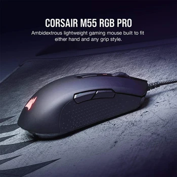 CORSAIR M55 RGB Pro Káblové Obouruký Multi-Grip Gaming Mouse-12,400 DPI Nastaviteľné Senzor-8 Programovateľných Tlačidiel-Čierna