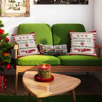 Dom Vianočný Vankúš Premium Polyester Vankúš Mäkký Vankúš S Farebnými Vzor Pre Vnútorné Alebo Vonkajšie, Gauč Alebo Spálne