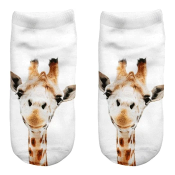 Doprava zadarmo Meias 3D Ženy Ponožky Bežné Roztomilý Harajuku Legrační Zviera Žirafa Unisex Ponožky Low Cut Členok Ponožky Viac Farieb