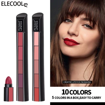 ELECOOL 5 Farieb Velvet Matné Rúže Ceruzka Nepremokavé Dlhotrvajúci Sexy Červené Pery Stick Non-Stick Pohár make-up Lip Tint Kozmetické