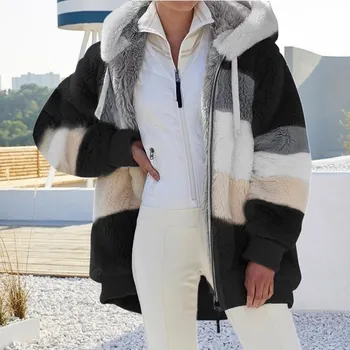 Európa a Spojené Štáty 2021 jeseň a v zime teplý zips a plyšové vrecko s kapucňou voľné bunda ženy