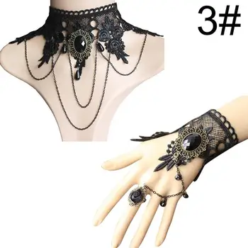 Gotickom Štýle Vintage Šperky Čipky Choker Náhrdelník Krúžok Ruke Náramok, Náušnice Kvapka Set Šperkov Príslušenstvo Strany Zdobiť