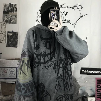 Gotický cartoon hip hop hoodies žena zábavné punk nadrozmerné svetre s kapucňou Jeseň dlhý rukáv žena s kapucňou, topy, Mikiny