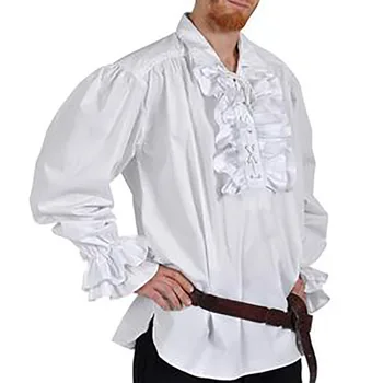 Halloween Stredoveké Pirátske Kostýmy Pánske Prehrabať Jabot Top Shirt Sťahovacie Až Pirát Viktoriánskej Koloniálnej Cosplay Oblečenie Pre Dospelých Žien