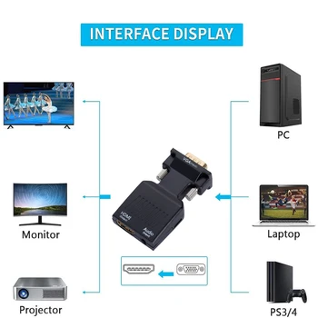 HD 1080P VGA na kompatibilný s HDMI Prevodník VGA Adaptér Adaptér Pre PC, Notebook na HDTV Projektor Video Audio kompatibilný s HDMI na VGA