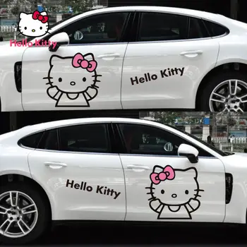 Hello Kitty Auto Nálepky Osobnosti Tvorivý Karikatúra Roztomilý Dvere Auta Úprava Lahua Auto Dekorácie-Nálepky