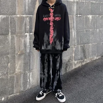 HOUZHOU Harajuku Gotický Hoodies 2021 Jeseň Zima Hrubé Dlhý Rukáv Mikina Streetwear Kpop Ženy Goth Nadrozmerné Oblečenie