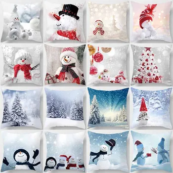 Jednostranné Polyester Snehuliak obliečka na Vankúš Vianoce Biele Cartoon Dekoratívne Gauč Vankúš 45X45CM