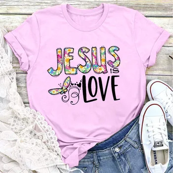 Ježiš Lásku Tlač Ženy Tričko Krátky Rukáv O Krk Voľné Ženy Tričko Dámske Tričko Tričko Vrchné Oblečenie Camisetas Mujer