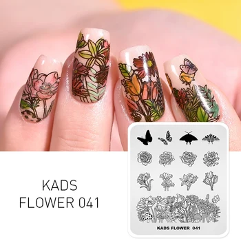 KADS 17 Dizajn Výber Módnych Flower nail lisovanie plechov nový príchod nail art šablóny DIY Manikúra Lisovanie Plechu pre Nail Art
