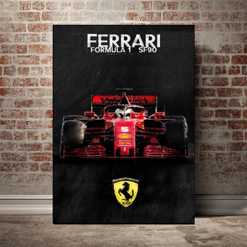 Klasické Preteky F1 Plagát Formuly 1 Sebastian Vettel Pretekárske Auto Plátno na Maľovanie Ferraris SF90 Obrázok pre Izba Wall Art Decoration