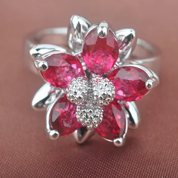 Kvet Dizajn Červený Kameň Strieborné Pozlátené Farby Pre Ženy, Šperky, Prstene, Veľkosť 6 7 8 9 SA015