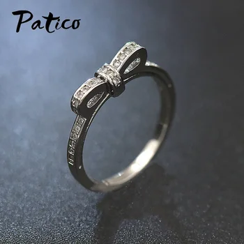 Kórejský Cubic Zirconia Zásnubné Prstene Pre Ženy 925 Sterling Silver Bowknot Koleno Prst Prstene, Svadobné Party Šperky
