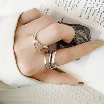 Kórejský Elegantná Nastaviteľná Veľkosť Geometrické Viacvrstvových 925 Silver Prst Pár Krúžok Pre Ženy, Jemné Šperky jz462
