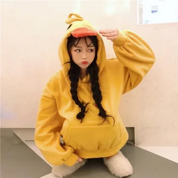 Kórejský Štýl 2021 Nové Módne Zimné Žltá Bežné Pulóver Mäkké Ženy Kawaii Voľné Hoodie dámske Dlhý Rukáv Cute Teen Topy