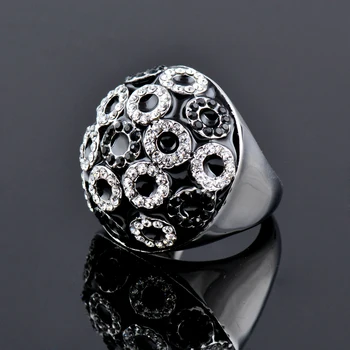 LEEKER Luxusný Dizajn Osobnosti Čierny Smalt Loptu Veľké Prstene Pre Ženy, Strieborná Farba Crystal Krúžok Retro Šperky ZD1 LK2