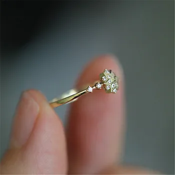 Lesklé Zirkón Nádherné Snowflake Krúžok pre Ženy 925 Rýdze Striebro, 14 karátové Zlato Á Romantické Svadobné Šperky