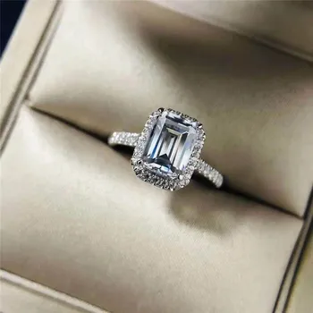 Luxusné S925 Strieborné Prstene Pre Ženy Námestie Vystrihnúť Zirconia Diamond 925 Strieborný Prsteň Svadobné Kapela Zapojenie Svadobné Šperky Darček