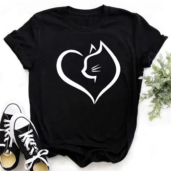 Maycaur Ženy Tričko Cute Cat Srdce 90. rokov Dievčatá Tlač Topy Zviera Tlače Ladies Dámske Grafické T Top Shirt Ženský Čaj T-Shirt