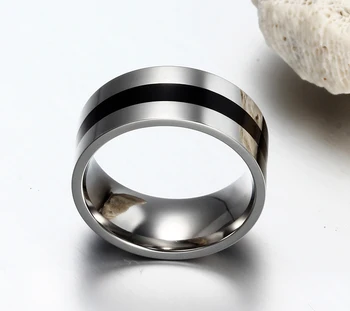 Meaeguet 9mm Široký Nerezové Oceľové Snubné Prstene S Čierny Smalt Dizajn, Vysoko Leštené Prstene Pre Mužov Šperky USA Veľkosť