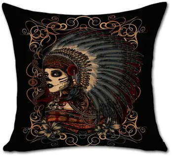 Mexiko Ženy Cukru Lebky Vankúš Bavlnená posteľná Bielizeň Prípade Domáce Dekorácie Auta Gauč Dekoratívny Vankúš almofadas decorativos