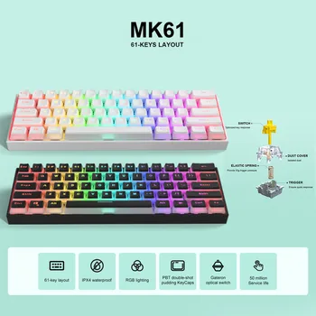 MK61 61 Klávesov PBT Keycap Mechanical Gaming Keyboard RGB Podsvietenie, Hot Swap NKRO Gateron Switchs Typ-C Káblové pripojenie Pre PC Počítač