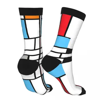 Mondrian Pop Art De Stijl Moderné Ponožky pánske 90% Polyester Zábavné Uprostred Trubice Posádky Minimalistický Bloky Darček